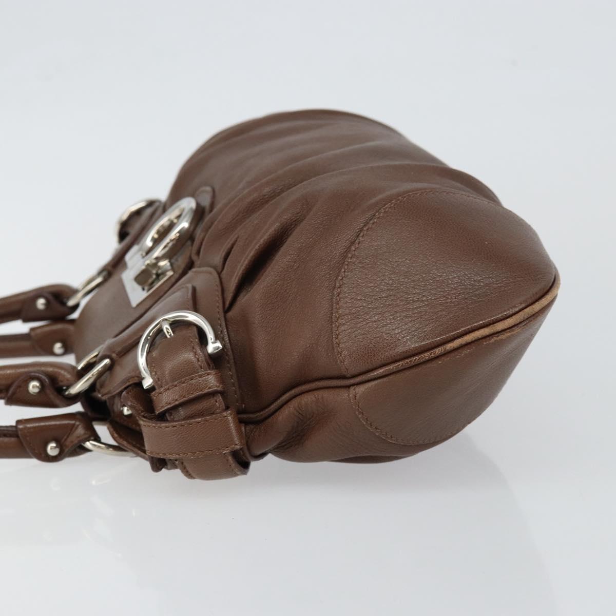 Salvatore Ferragamo Gancini Shoulder Bag Leather Brown Auth am9322