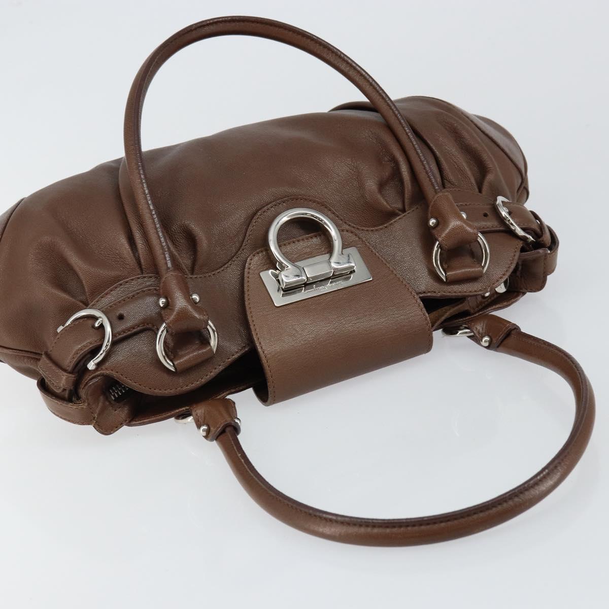 Salvatore Ferragamo Gancini Shoulder Bag Leather Brown Auth am9322