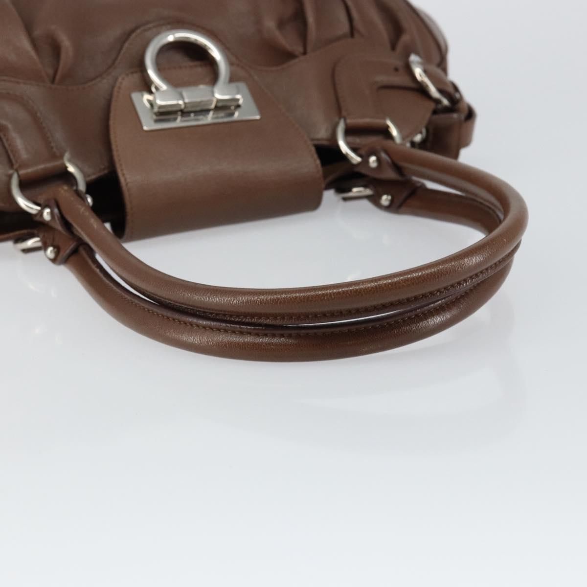 Salvatore Ferragamo Gancini Shoulder Bag Leather Brown Auth am9322
