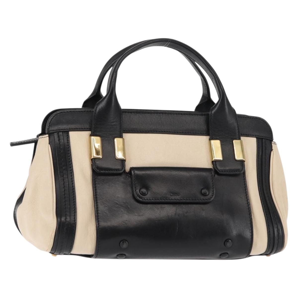 Chloe Little Alice Hand Bag Leather 2way White Gold Auth am9323