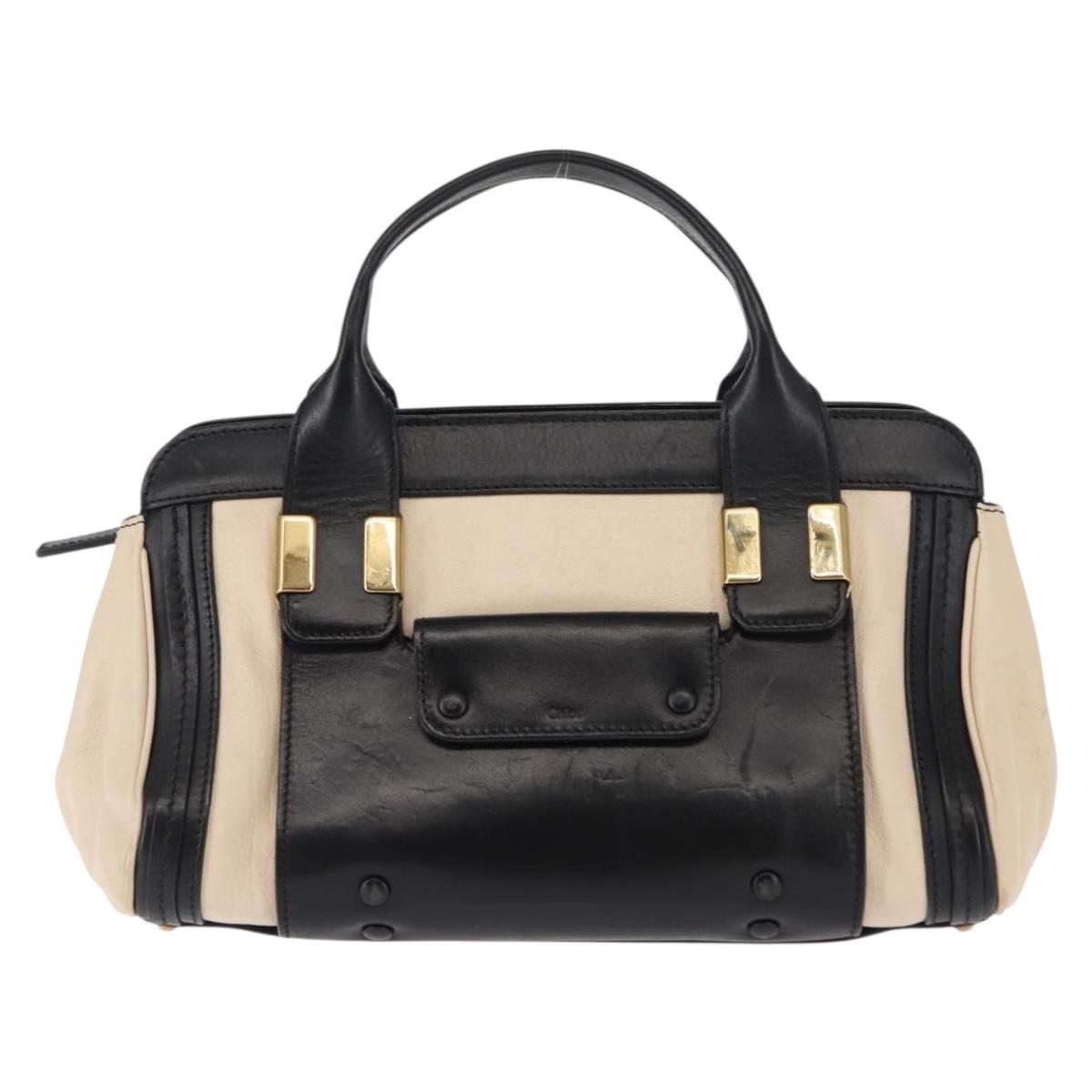 Chloe Little Alice Hand Bag Leather 2way White Gold Auth am9323