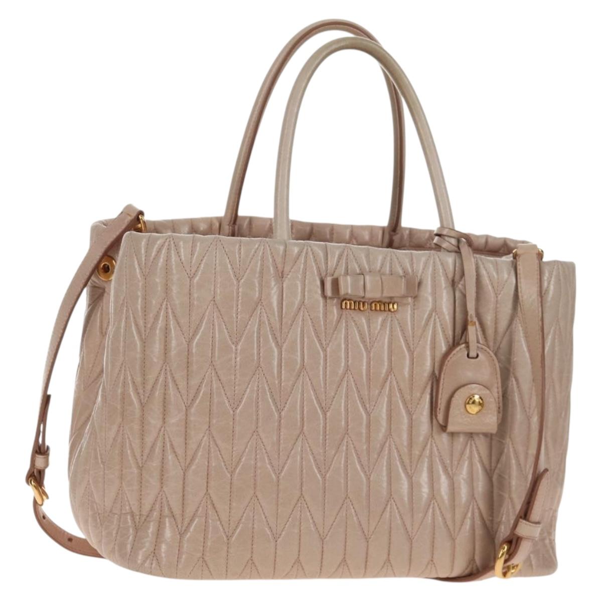 Miu Miu Hand Bag Leather 2way Gold pink beige Auth am9331V
