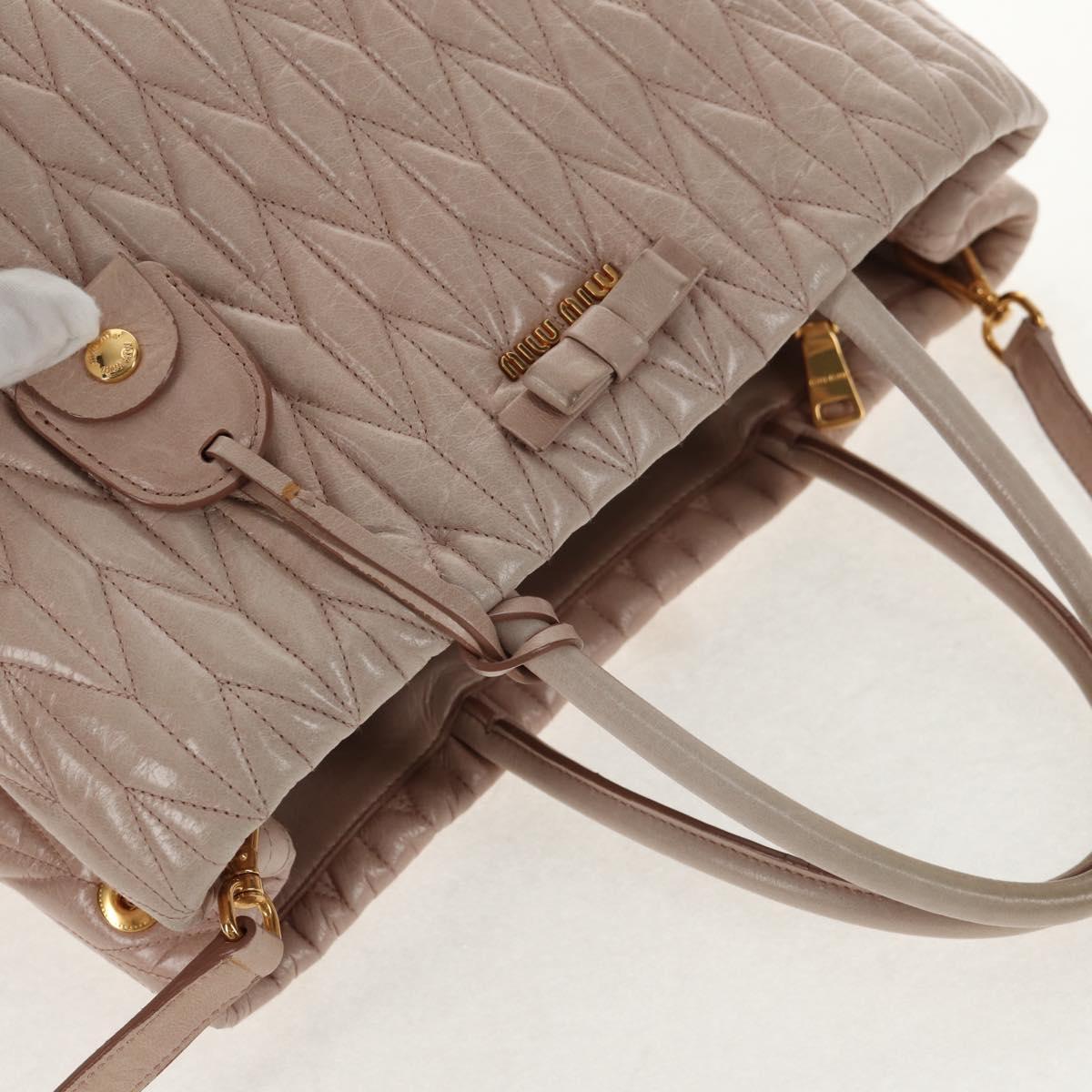 Miu Miu Hand Bag Leather 2way Gold pink beige Auth am9331V