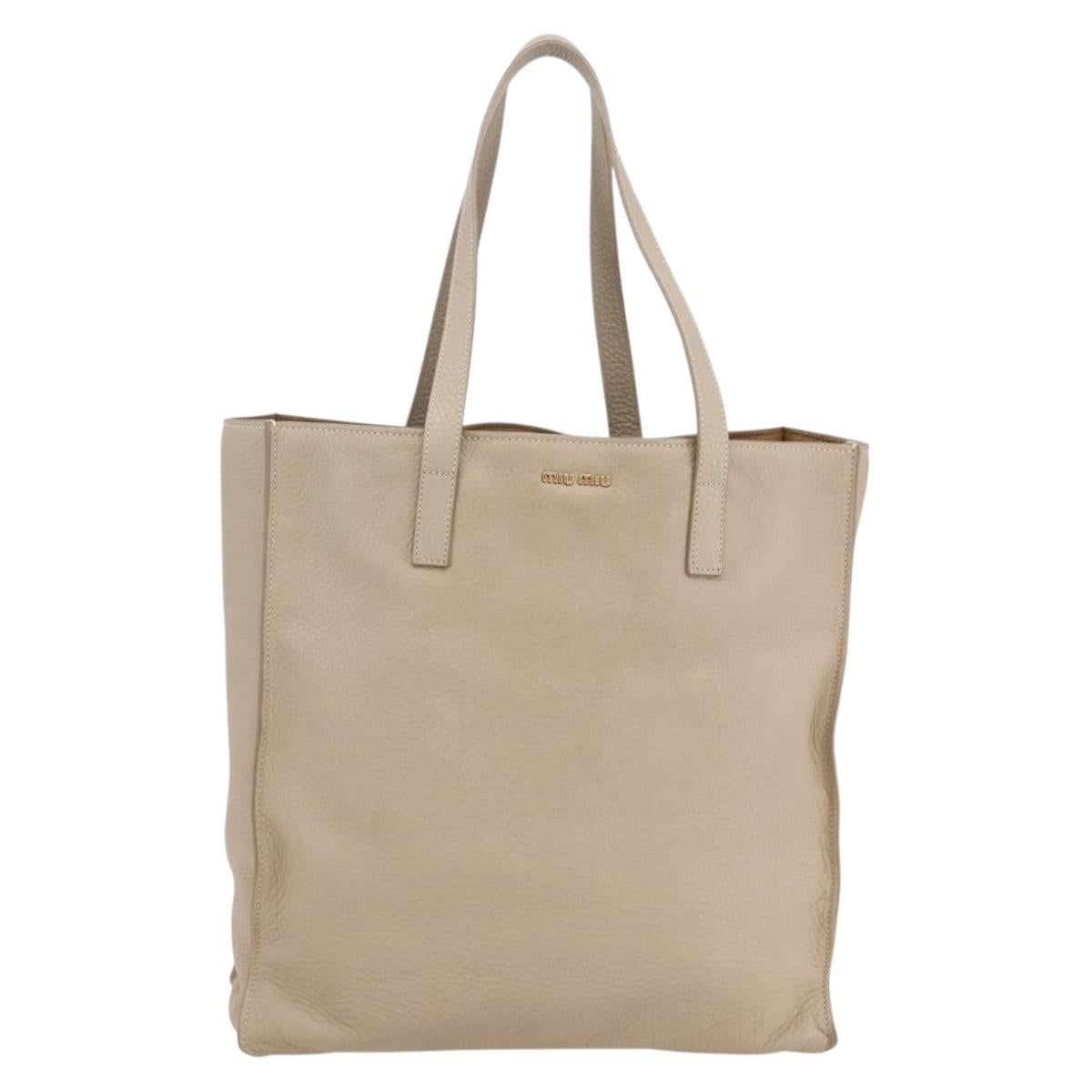 Miu Miu Tote Bag Leather Beige Auth am9332V