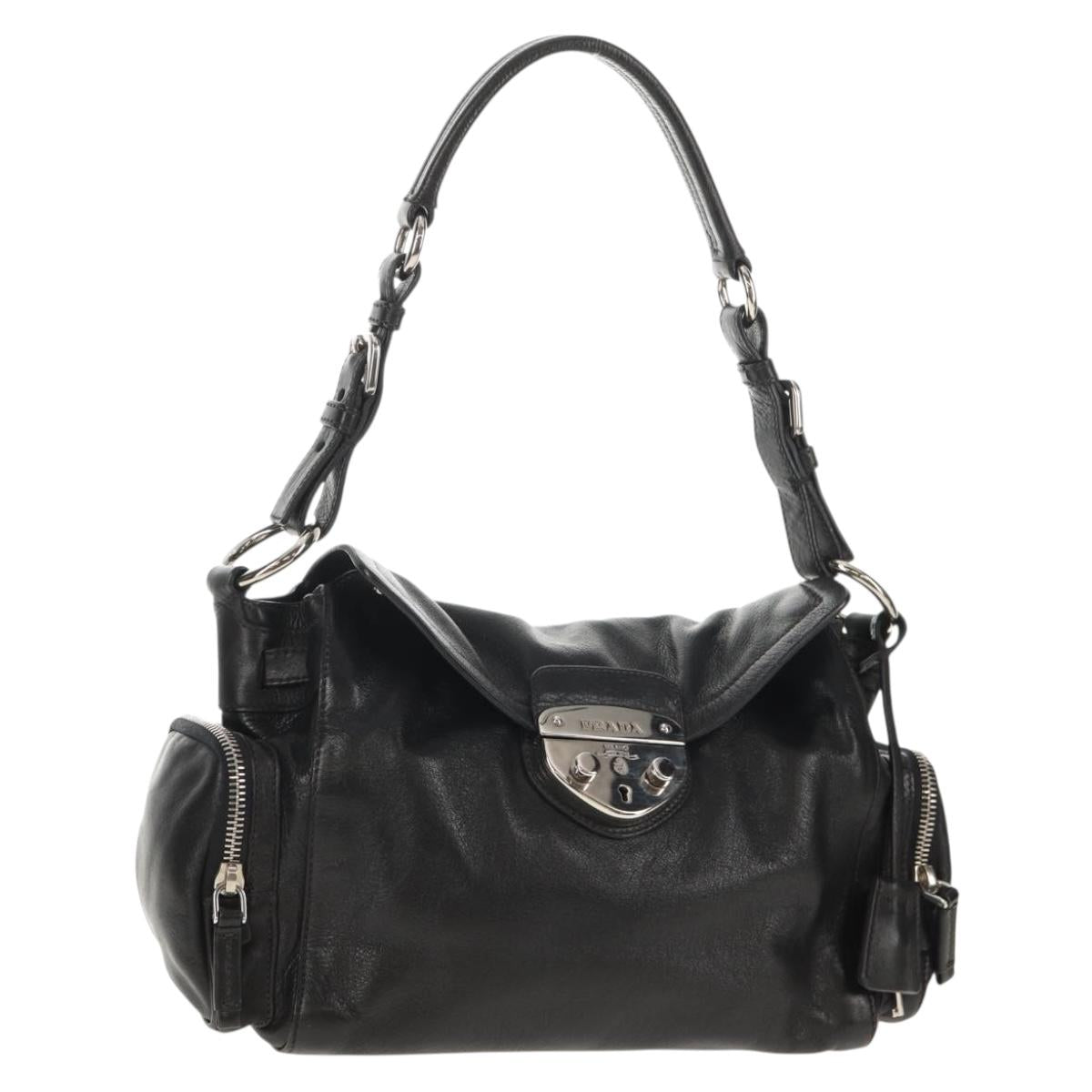 PRADA Shoulder Bag Leather Black Silver Auth am9339V