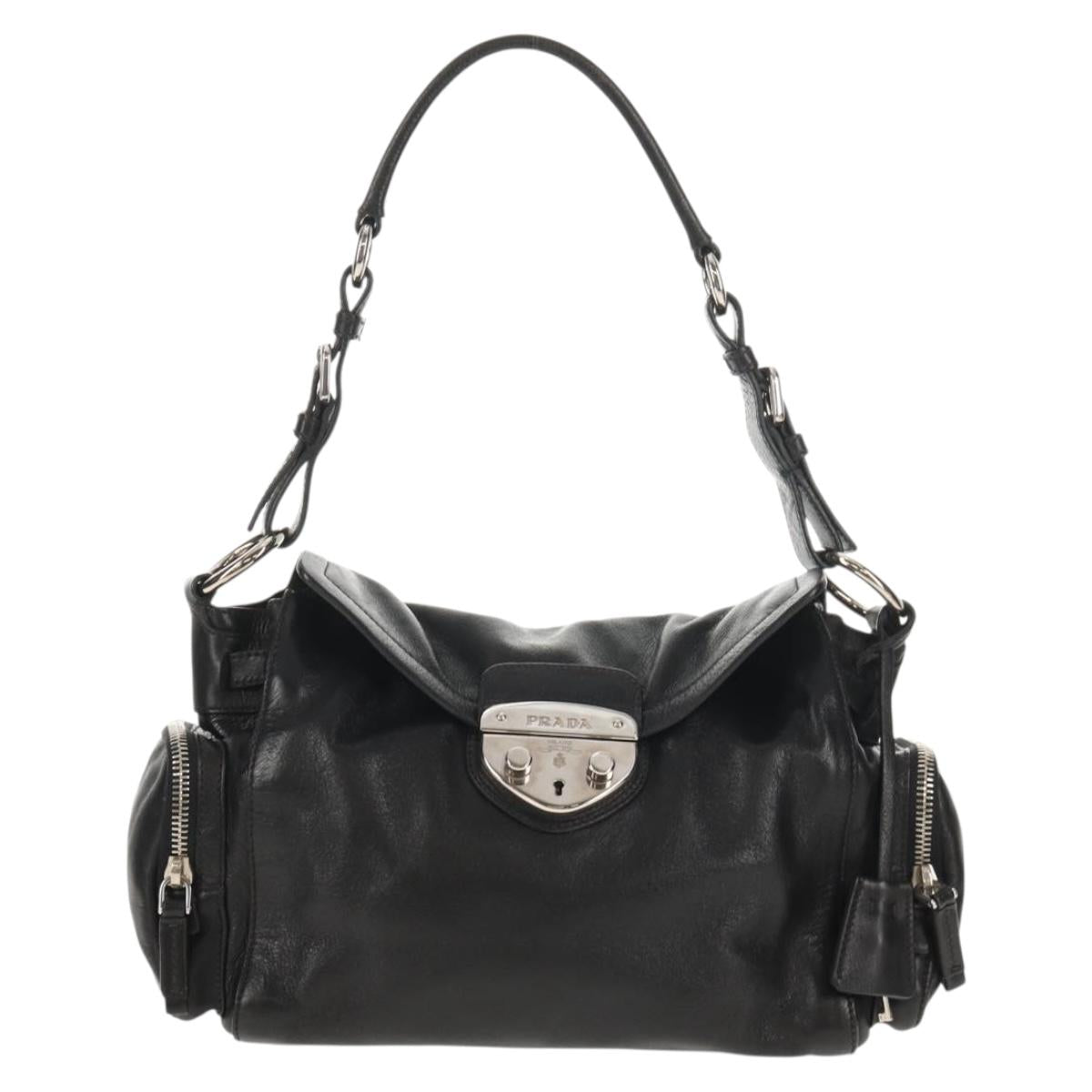 PRADA Shoulder Bag Leather Black Silver Auth am9339V
