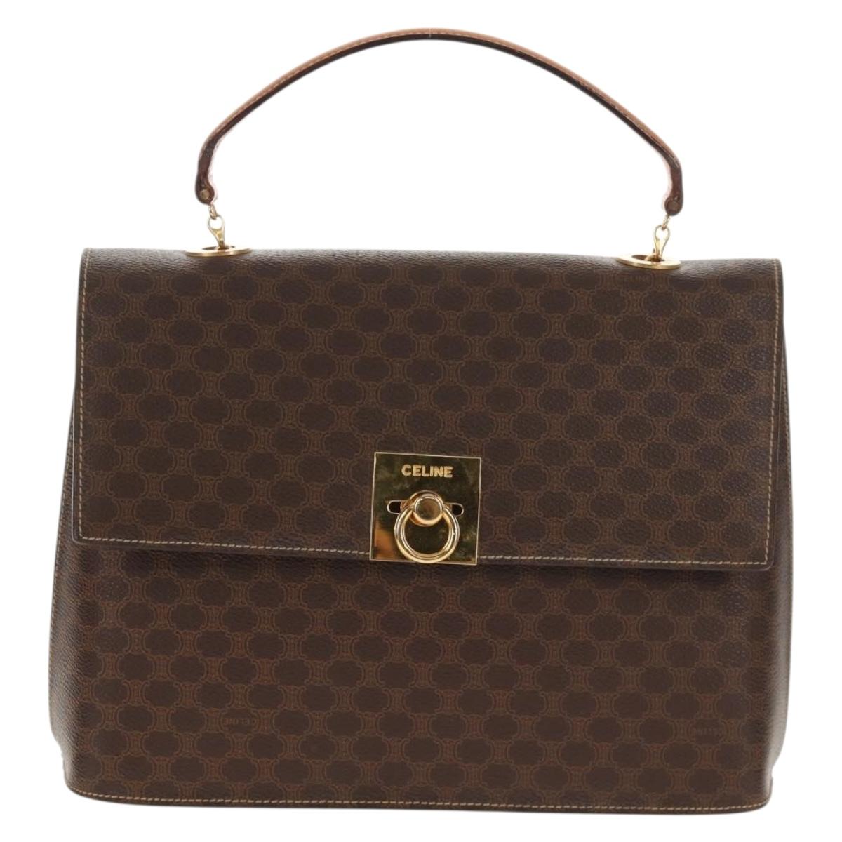 CELINE Macadam Canvas Hand Bag PVC Leather 2way Brown Gold Auth am9343V