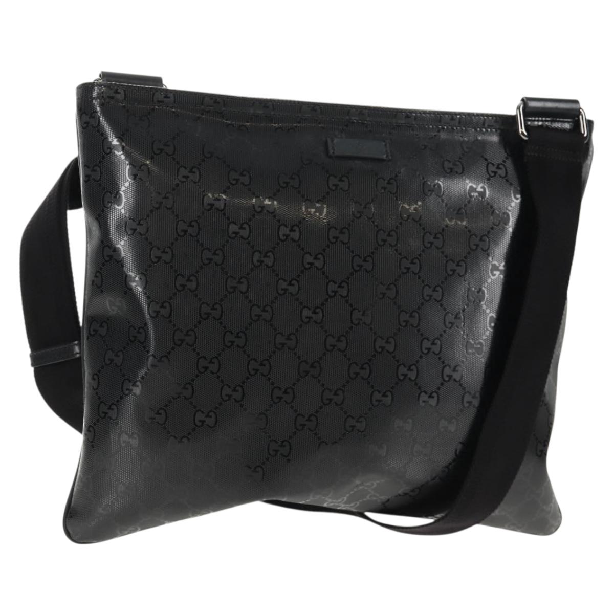 GUCCI GG implementation Shoulder Bag PVC Black Silver 201446 Auth am9344V
