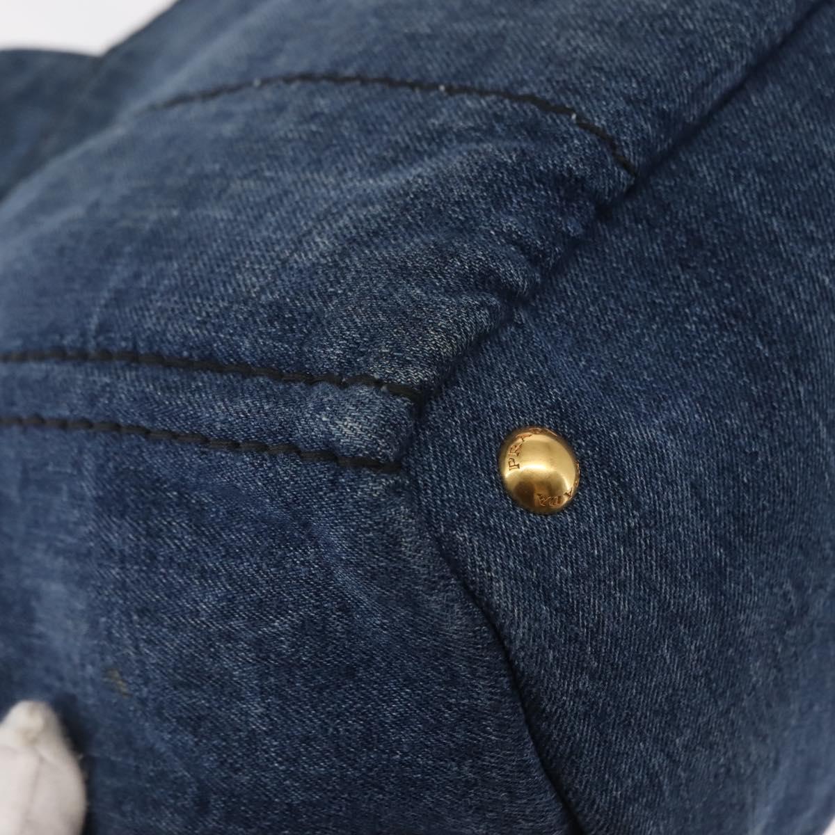 PRADA Canapa MM Hand Bag Denim Blue Gold Auth am9345