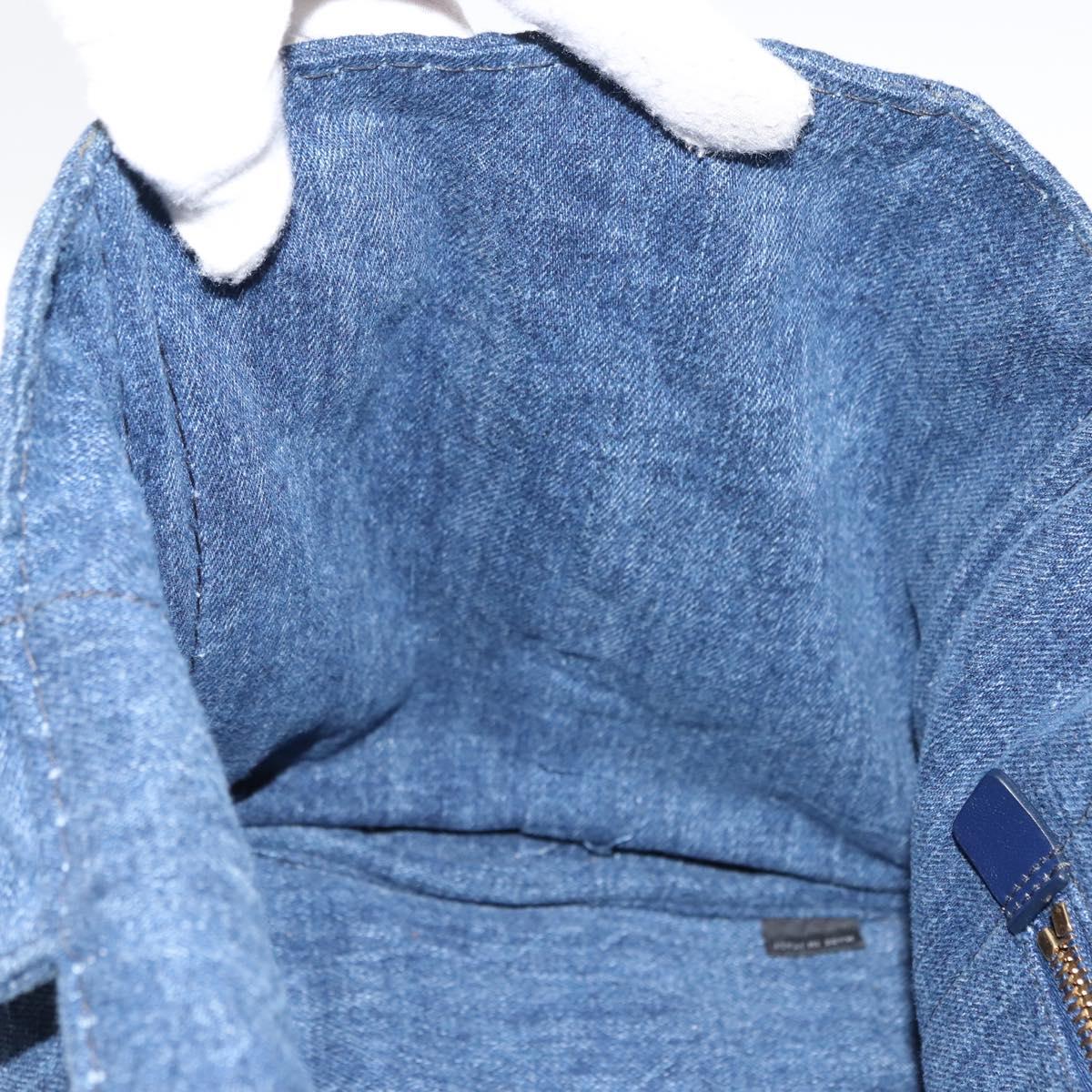 PRADA Canapa MM Hand Bag Denim Blue Gold Auth am9345