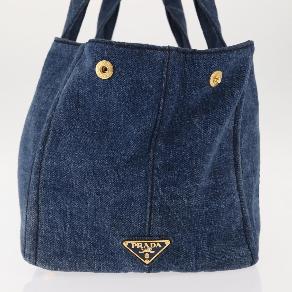 PRADA Canapa MM Hand Bag Denim Blue Gold Auth am9345