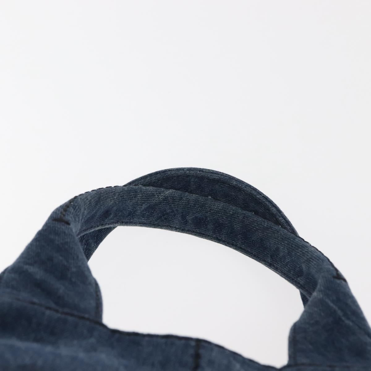 PRADA Canapa MM Hand Bag Denim Blue Gold Auth am9345