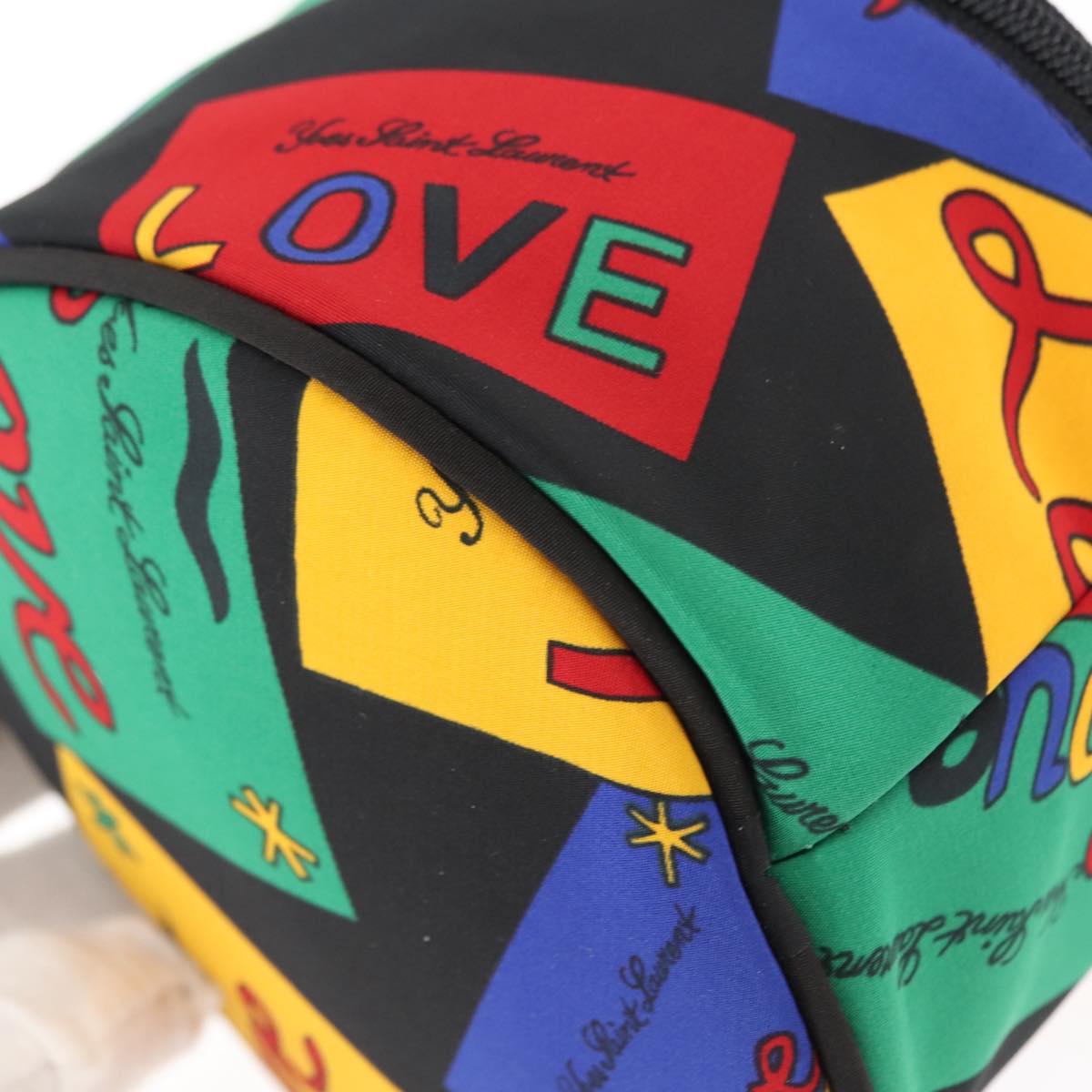 SAINT LAURENT Vanity Pouch Nylon Black Gold Auth am9351