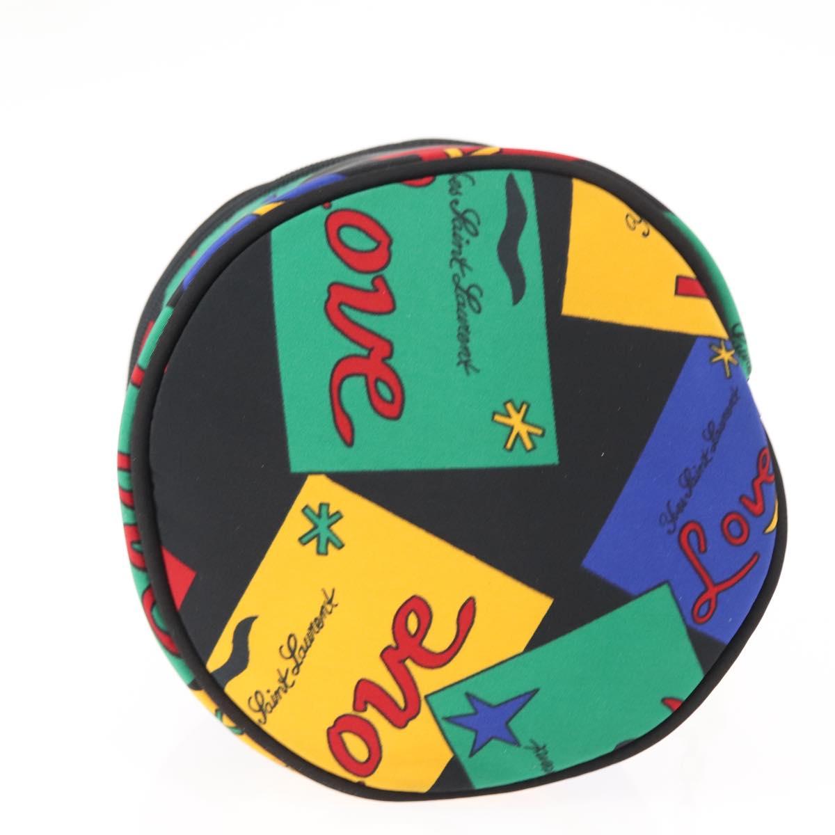 SAINT LAURENT Vanity Pouch Nylon Black Gold Auth am9351