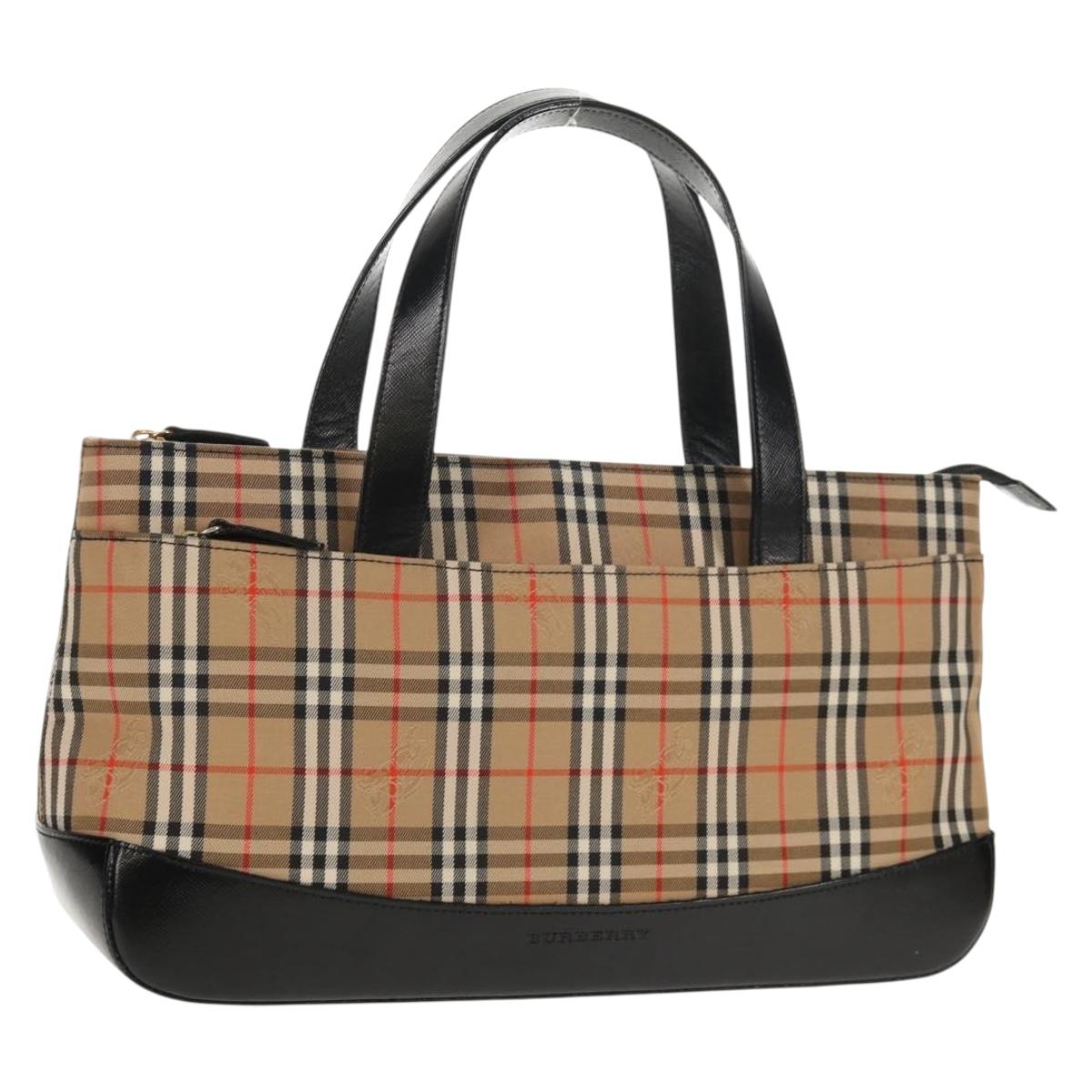 BURBERRY Nova Check Hand Bag Canvas Beige Gold Auth am9352V
