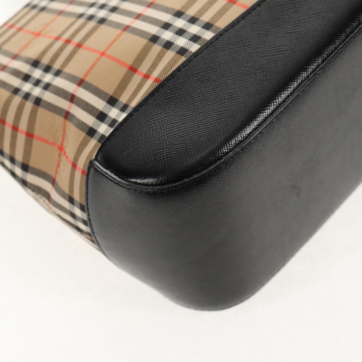 BURBERRY Nova Check Hand Bag Canvas Beige Gold Auth am9352V