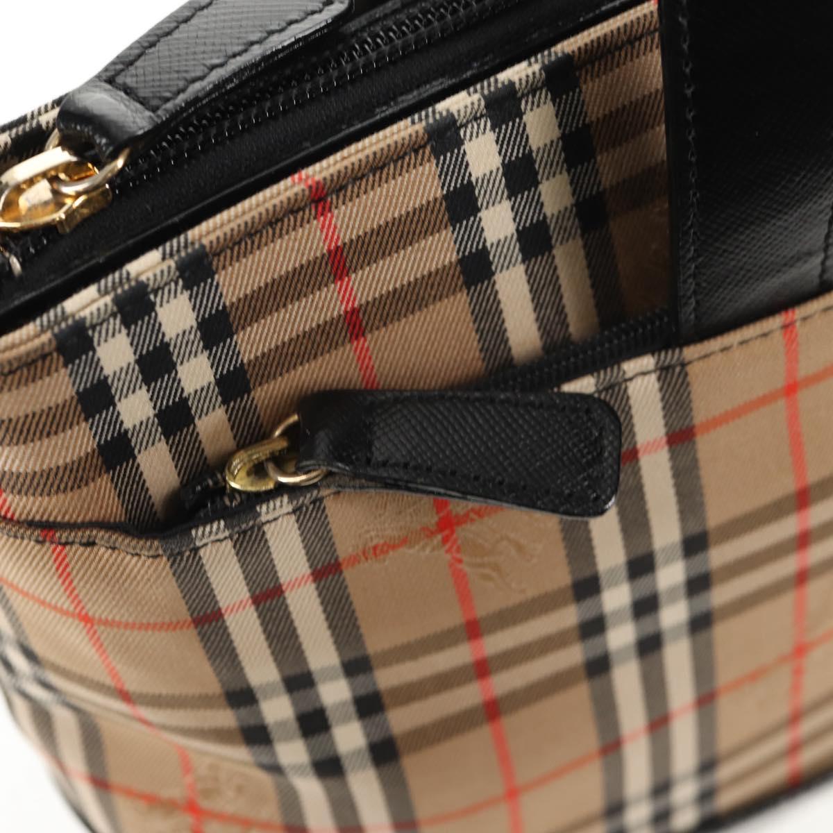 BURBERRY Nova Check Hand Bag Canvas Beige Gold Auth am9352V