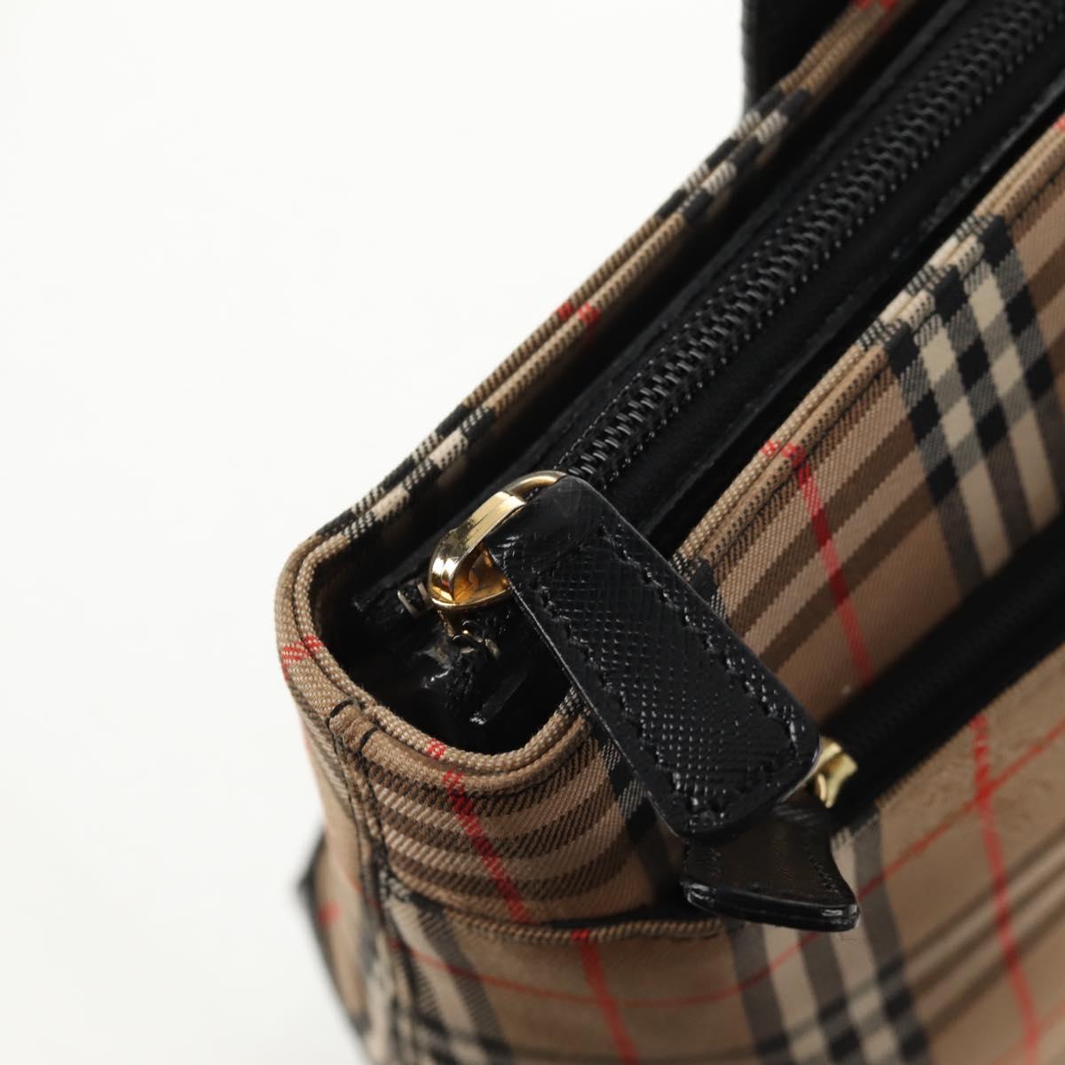 BURBERRY Nova Check Hand Bag Canvas Beige Gold Auth am9352V