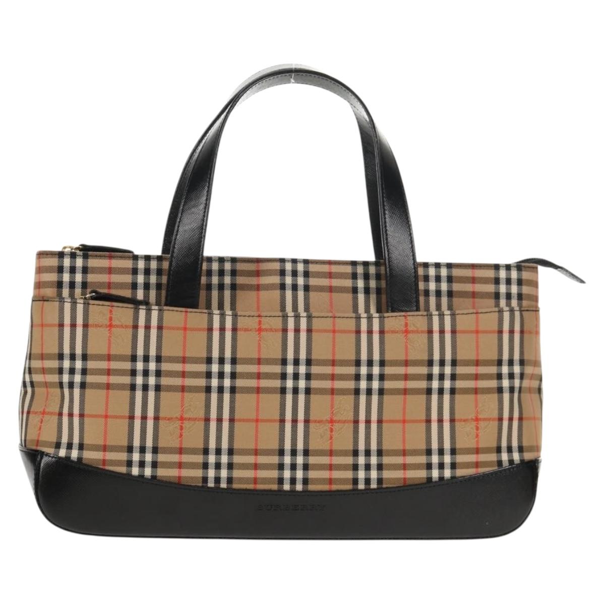 BURBERRY Nova Check Hand Bag Canvas Beige Gold Auth am9352V