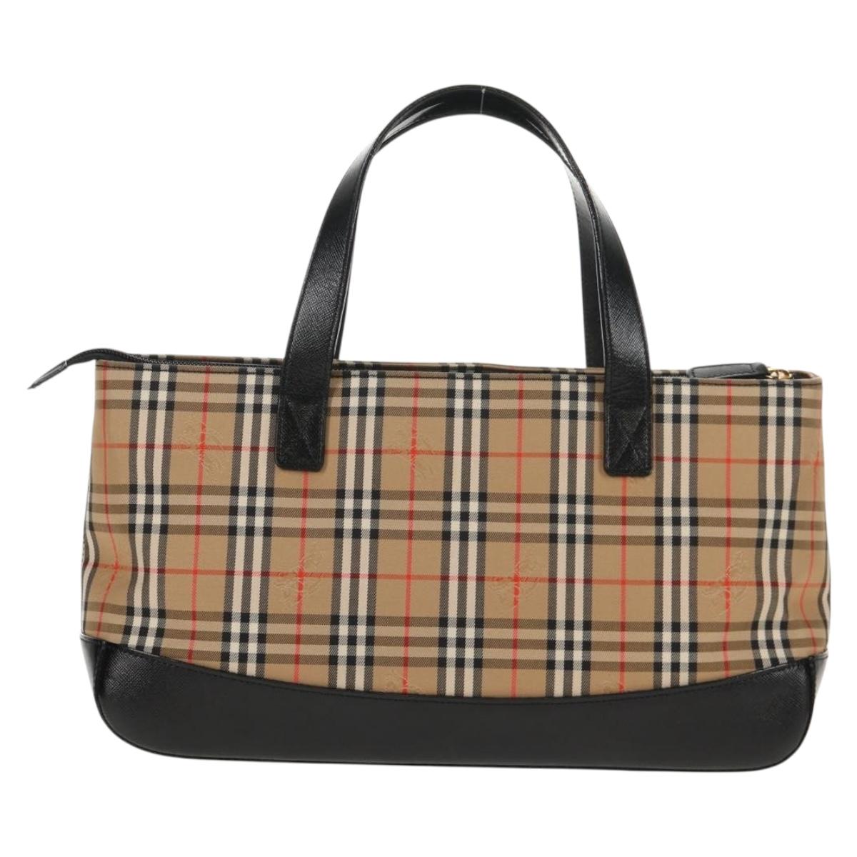 BURBERRY Nova Check Hand Bag Canvas Beige Gold Auth am9352V