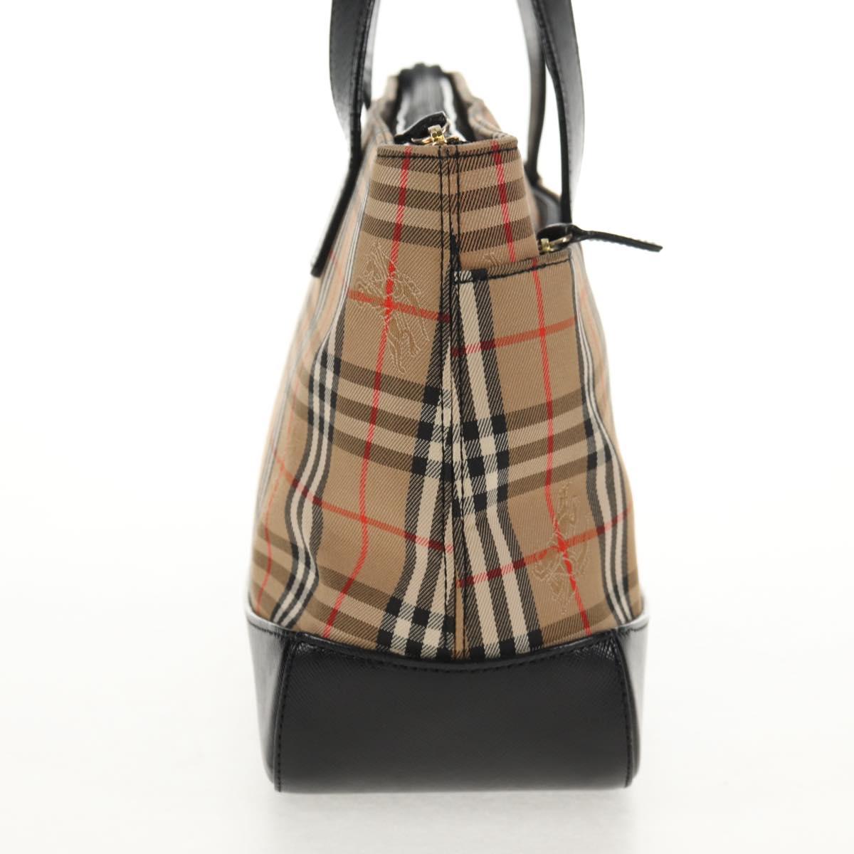 BURBERRY Nova Check Hand Bag Canvas Beige Gold Auth am9352V