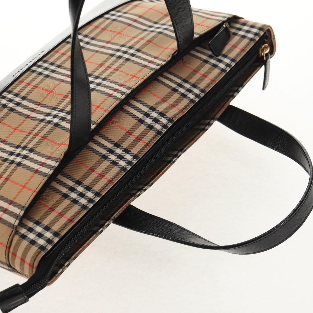 BURBERRY Nova Check Hand Bag Canvas Beige Gold Auth am9352V