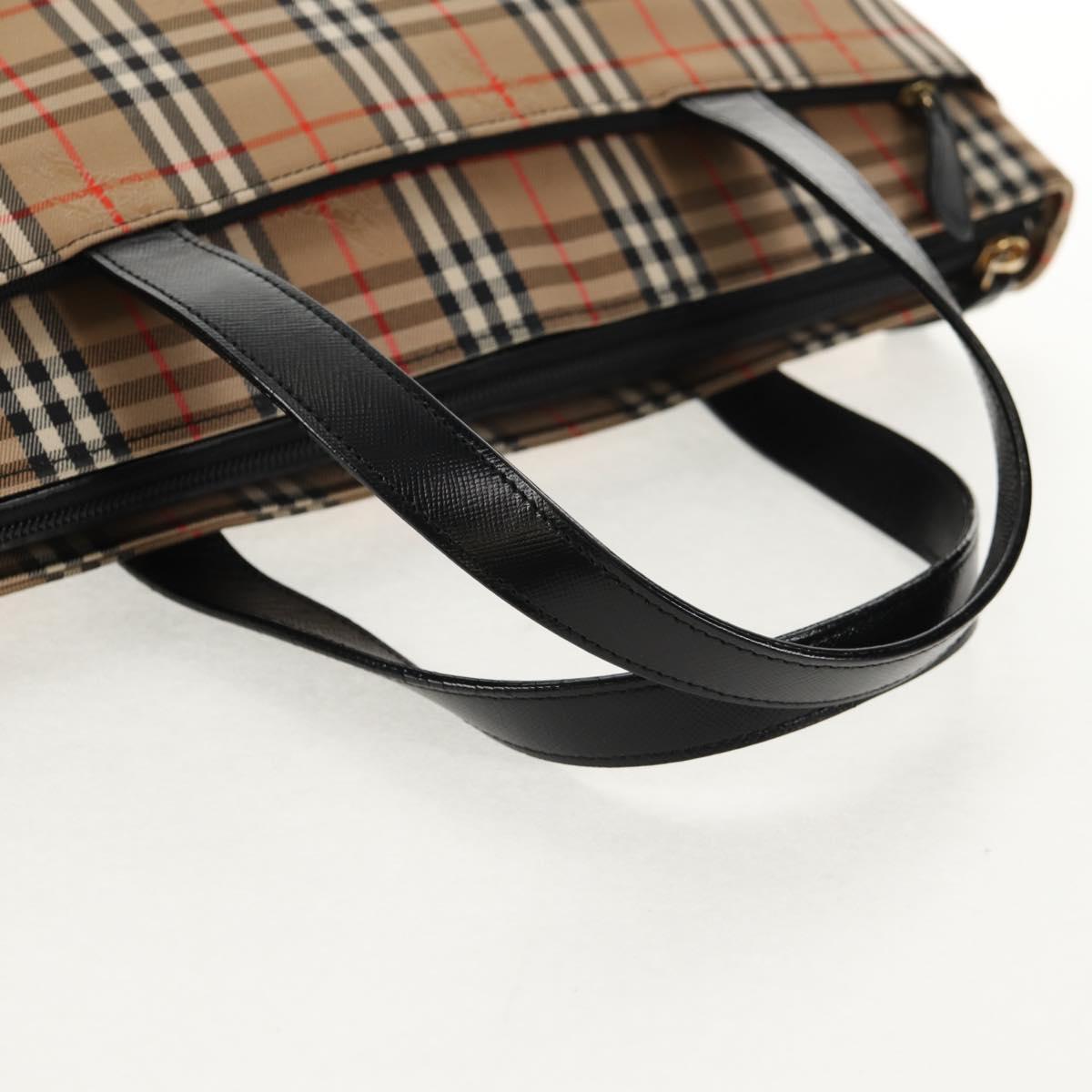 BURBERRY Nova Check Hand Bag Canvas Beige Gold Auth am9352V