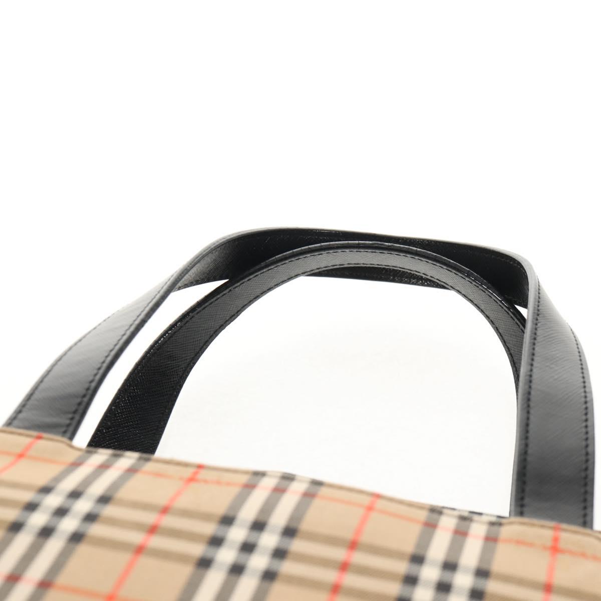 BURBERRY Nova Check Hand Bag Canvas Beige Gold Auth am9352V