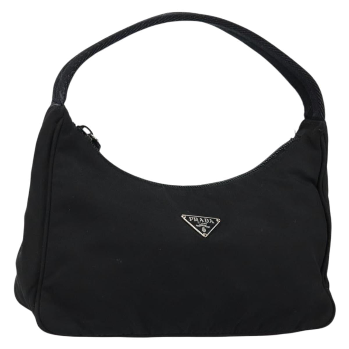 PRADA Hand Bag Nylon Black Silver Auth am9354