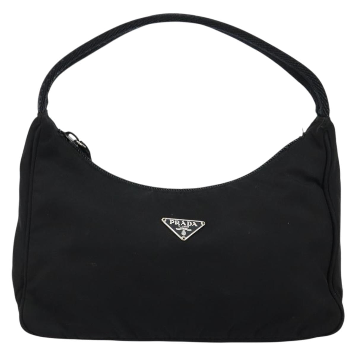 PRADA Hand Bag Nylon Black Silver Auth am9354