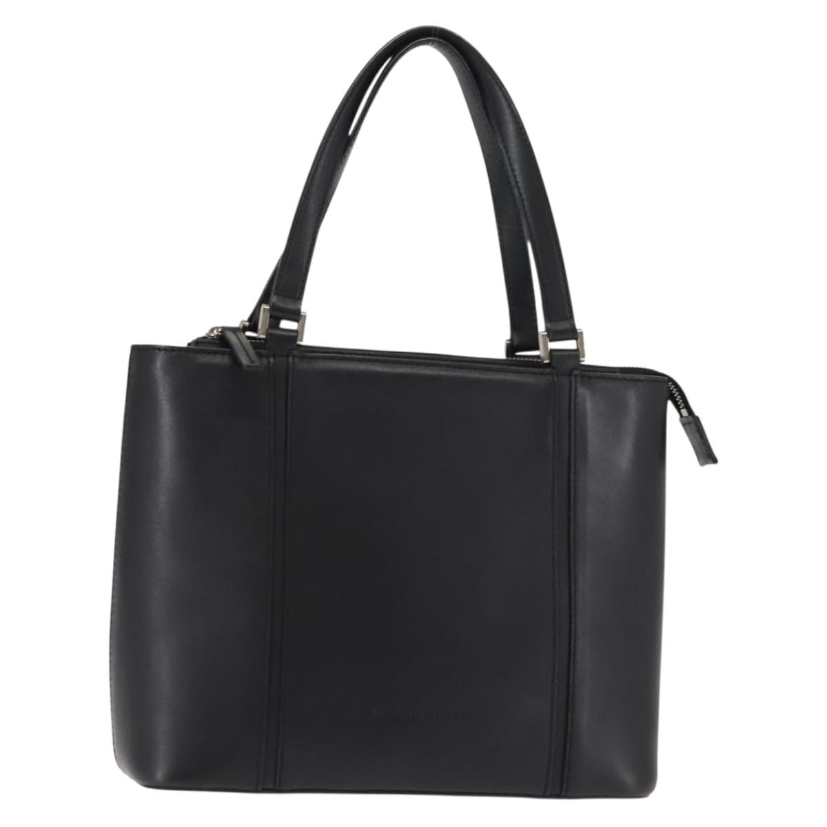 BURBERRY Hand Bag Leather Black Silver Auth am9355
