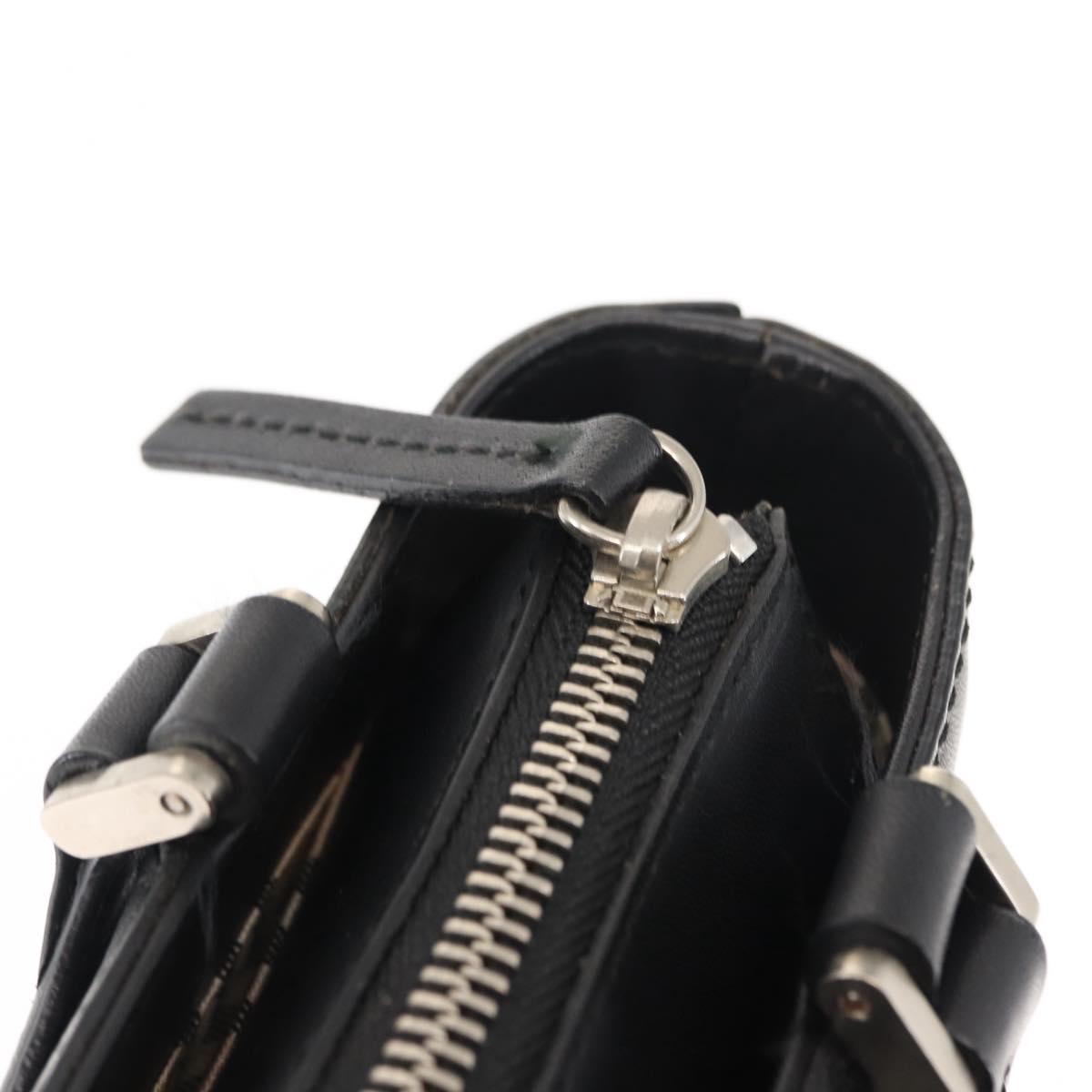 BURBERRY Hand Bag Leather Black Silver Auth am9355