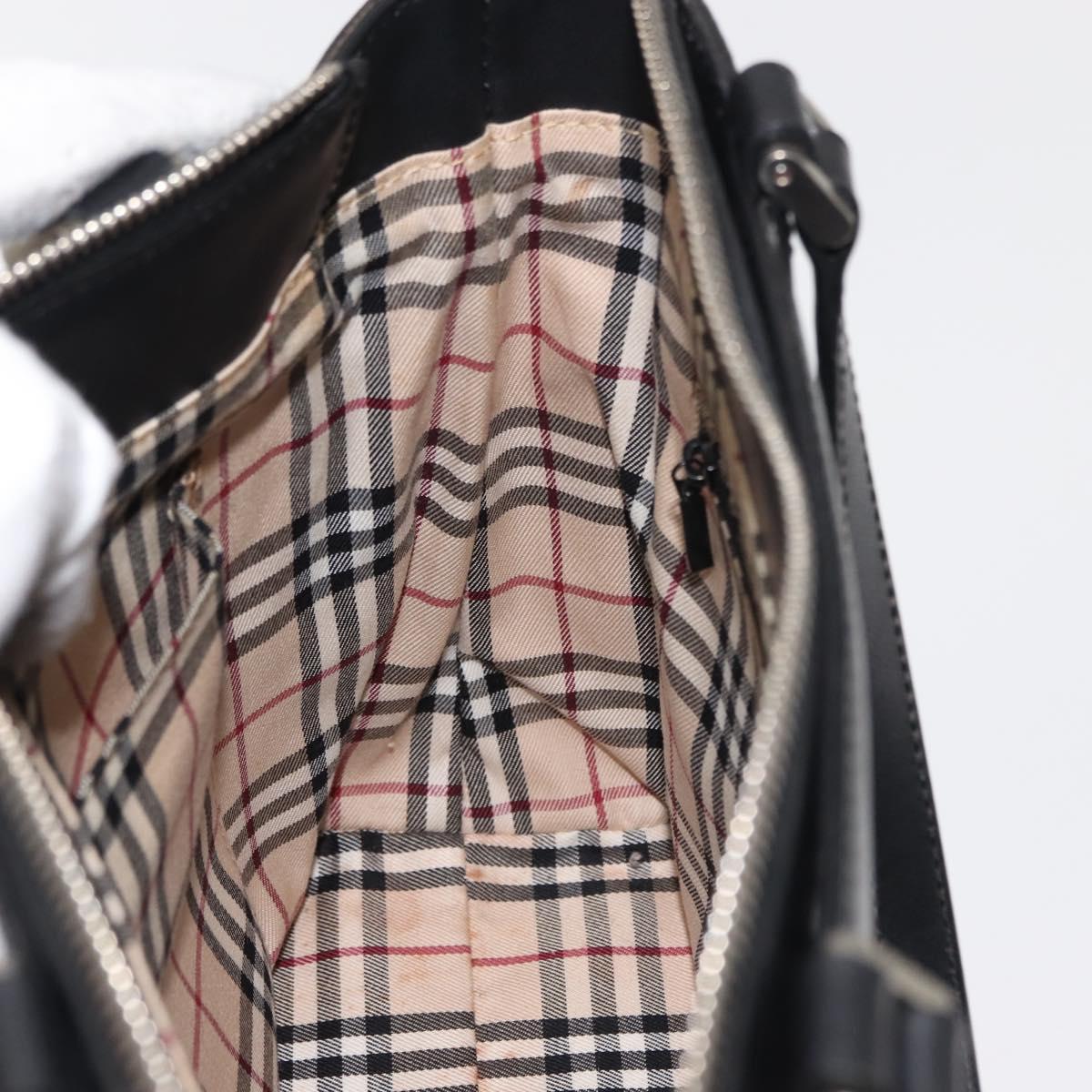 BURBERRY Hand Bag Leather Black Silver Auth am9355