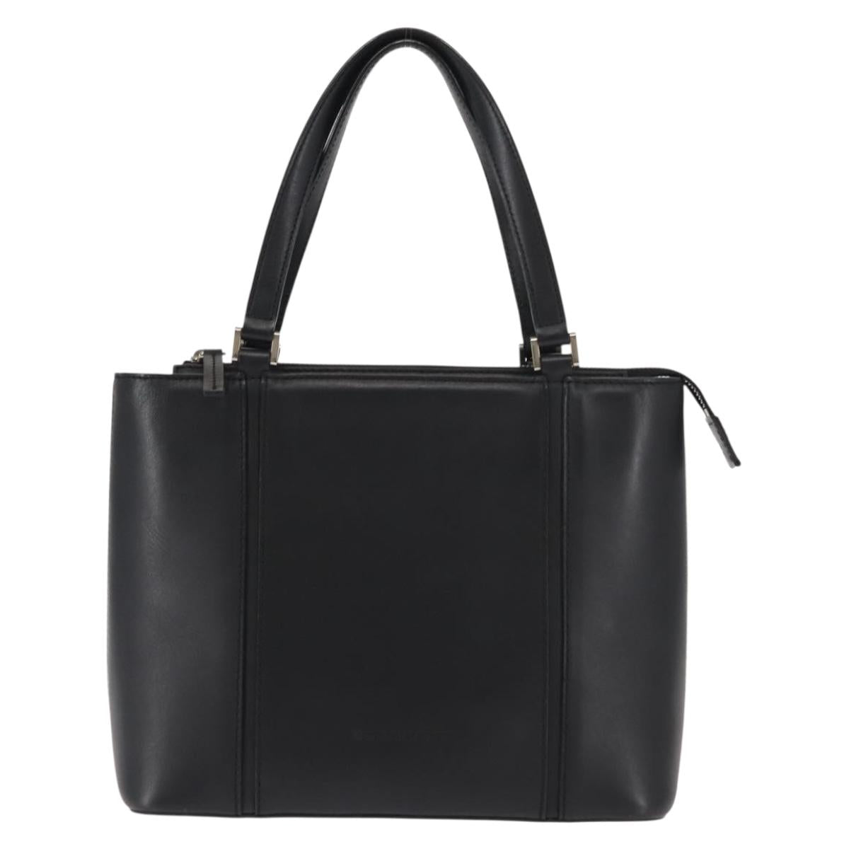 BURBERRY Hand Bag Leather Black Silver Auth am9355