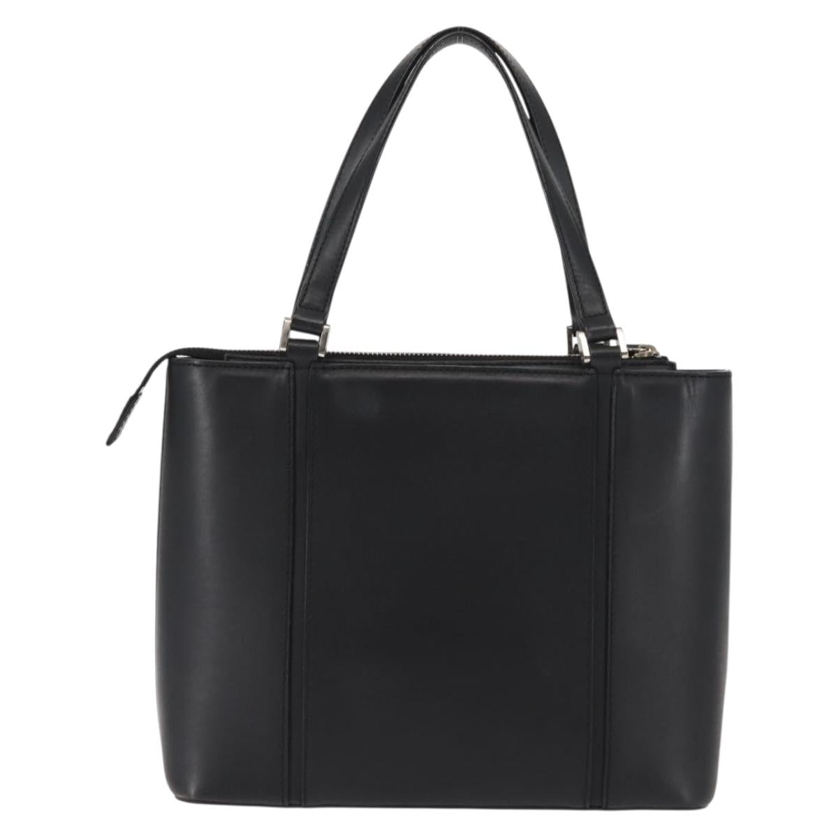BURBERRY Hand Bag Leather Black Silver Auth am9355