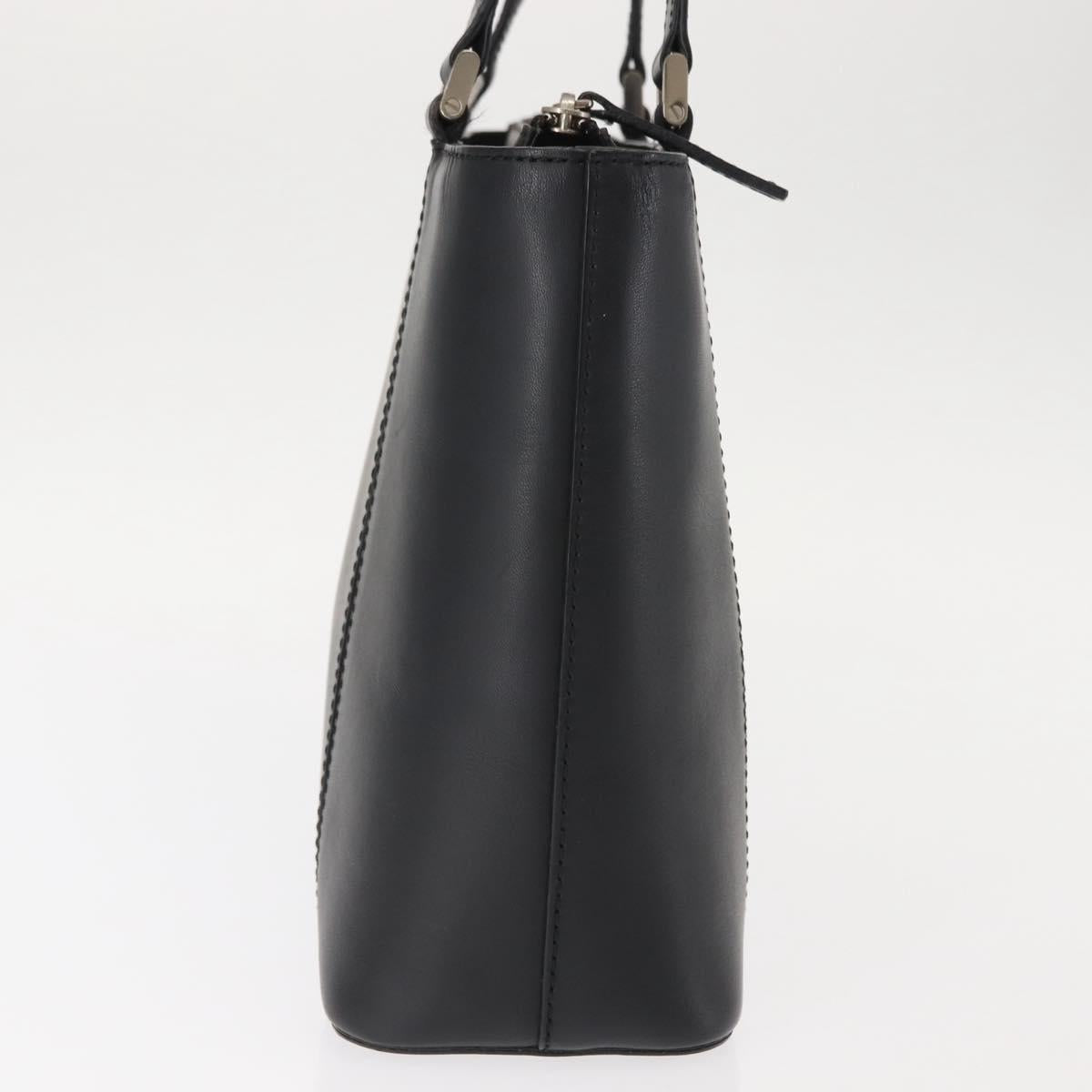 BURBERRY Hand Bag Leather Black Silver Auth am9355