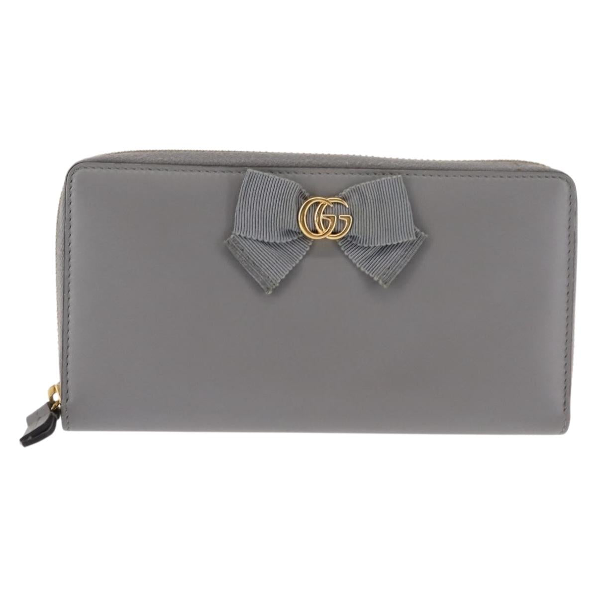GUCCI GG Ribbon Japan limited Long Wallet Leather Blue Gold 435819 Auth am9366