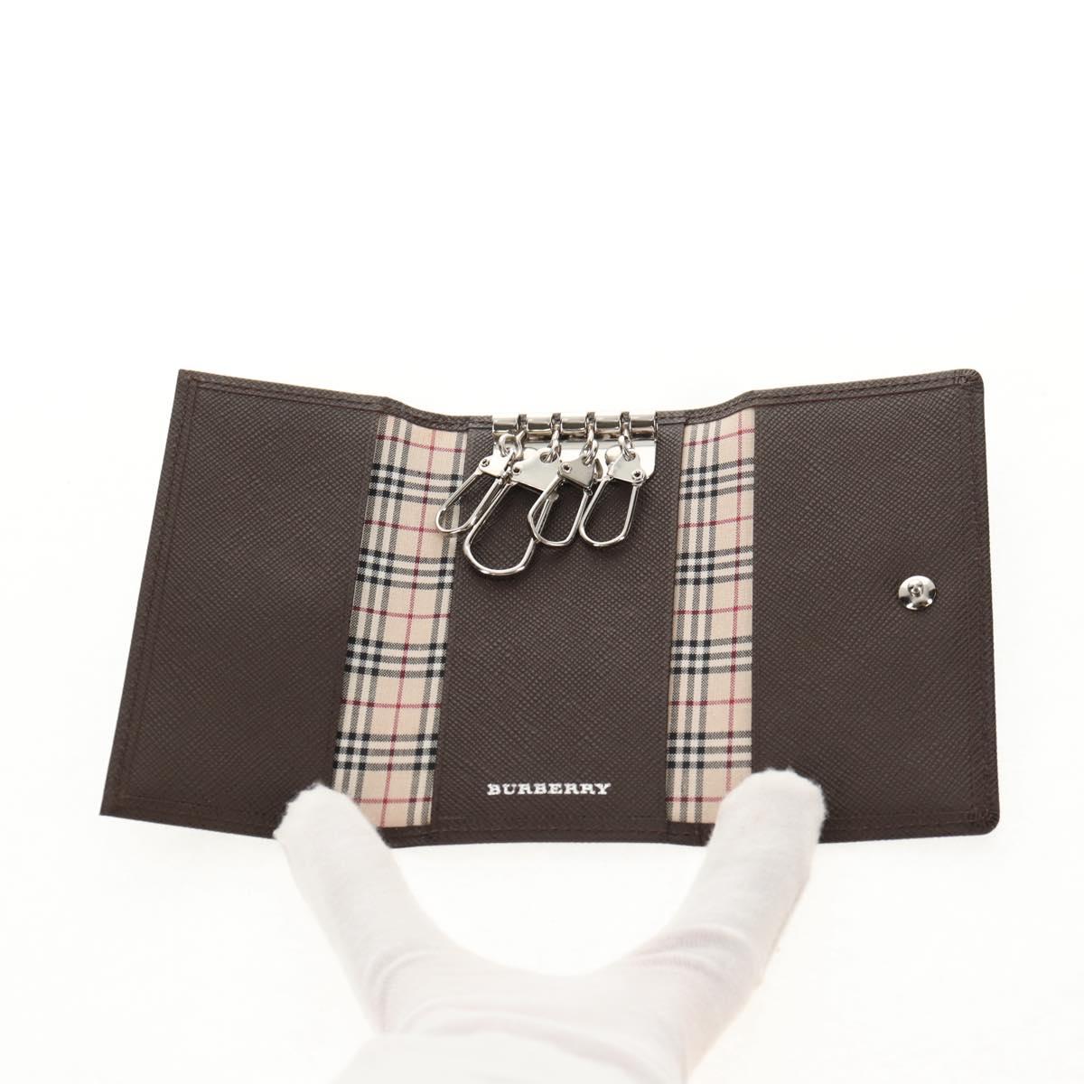 BURBERRY Key Case Leather Brown Auth am9367V