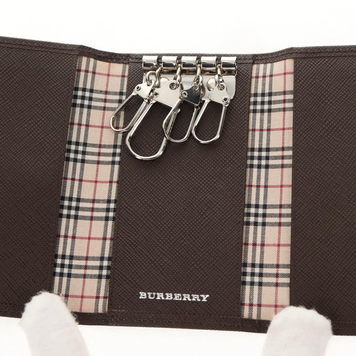 BURBERRY Key Case Leather Brown Auth am9367V