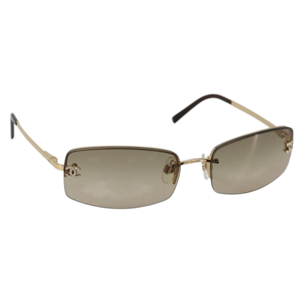 CHANEL COCO Mark Sunglasses metal Gold CC Auth am9371V
