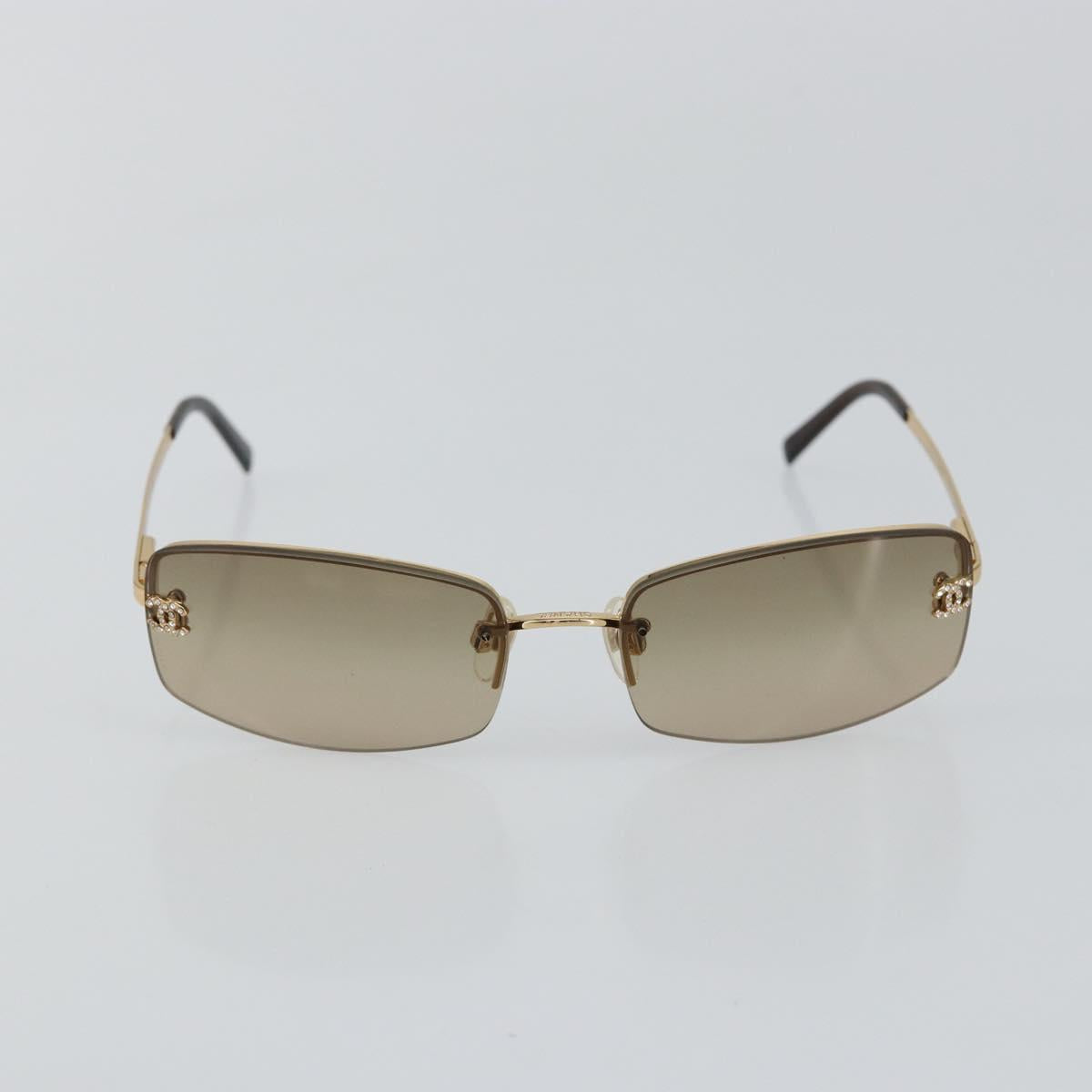 CHANEL COCO Mark Sunglasses metal Gold CC Auth am9371V