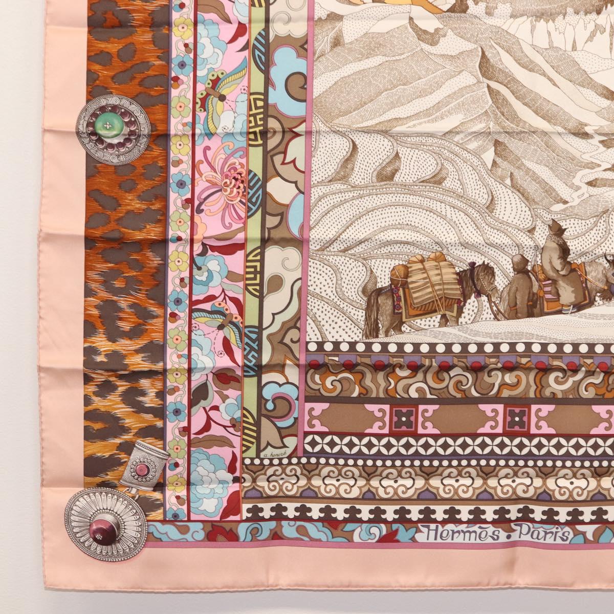 HERMES Carre 90 Scarf LA FEMME AUX SEMELLES DE VENT Silk Pink Auth am9373
