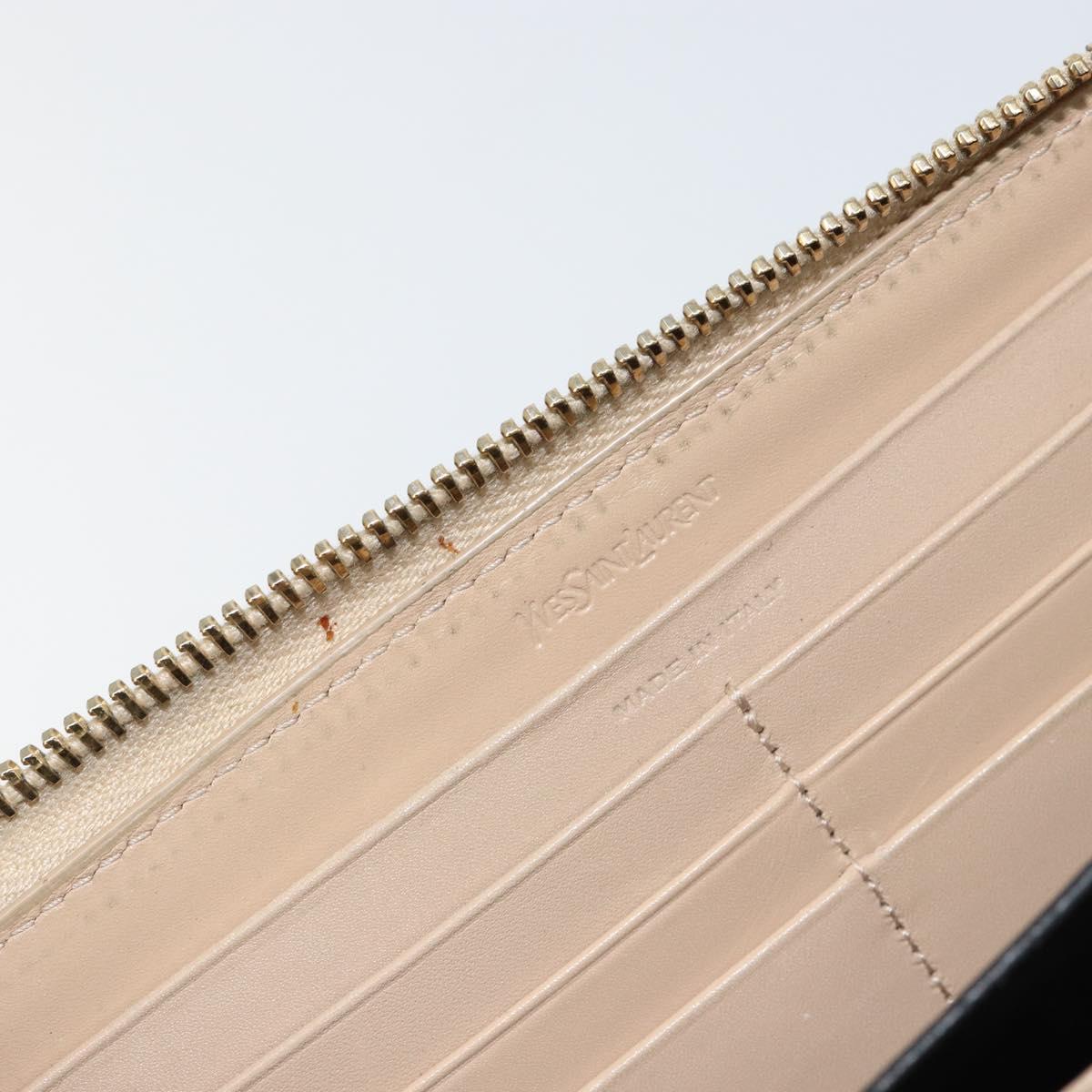 SAINT LAURENT Long Wallet Leather Beige Gold Auth am9381