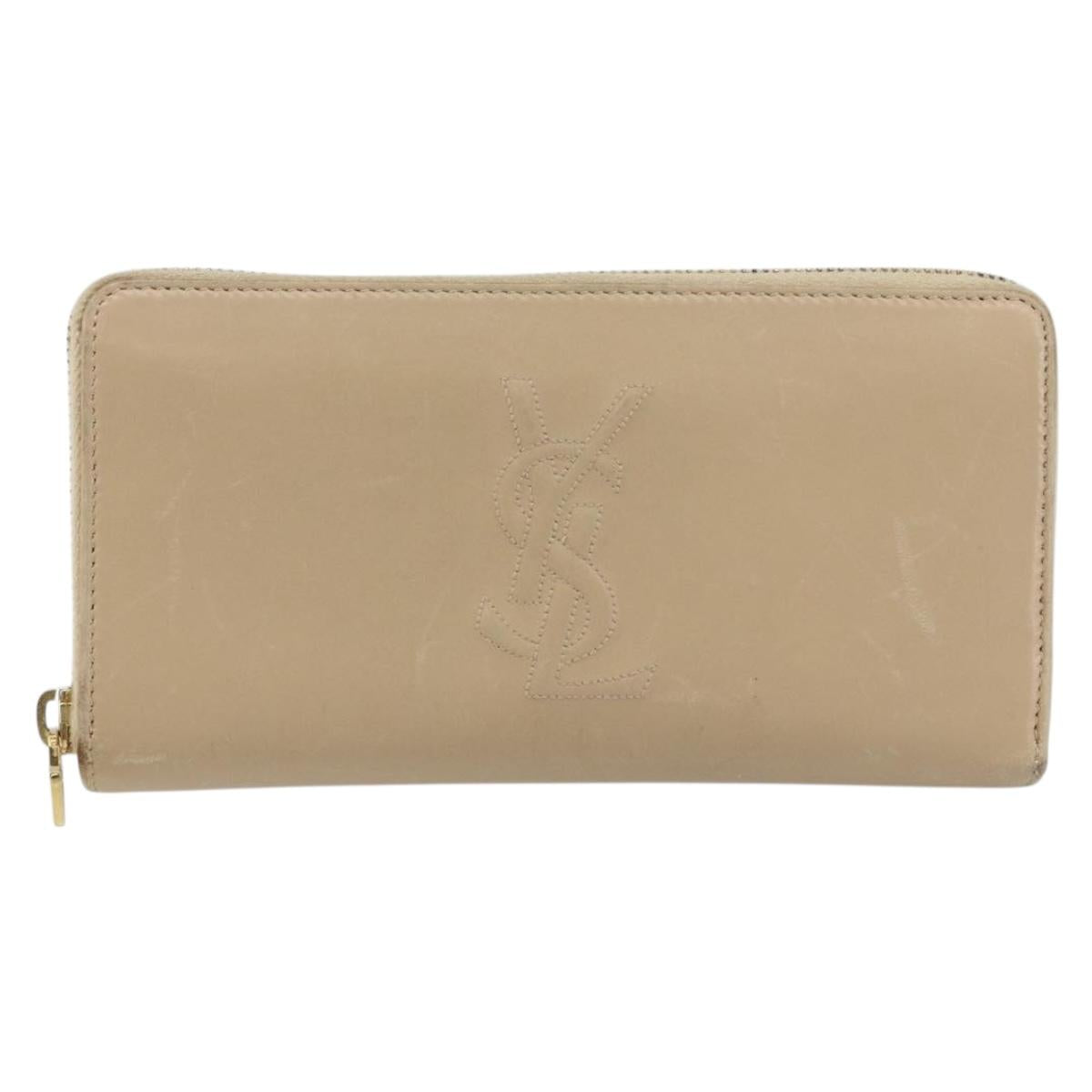 SAINT LAURENT Long Wallet Leather Beige Gold Auth am9381