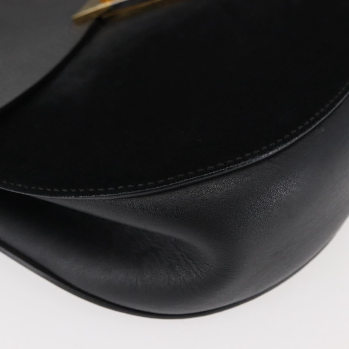 Chloe Chain Drew Shoulder Bag Leather Black Gold Auth am9382