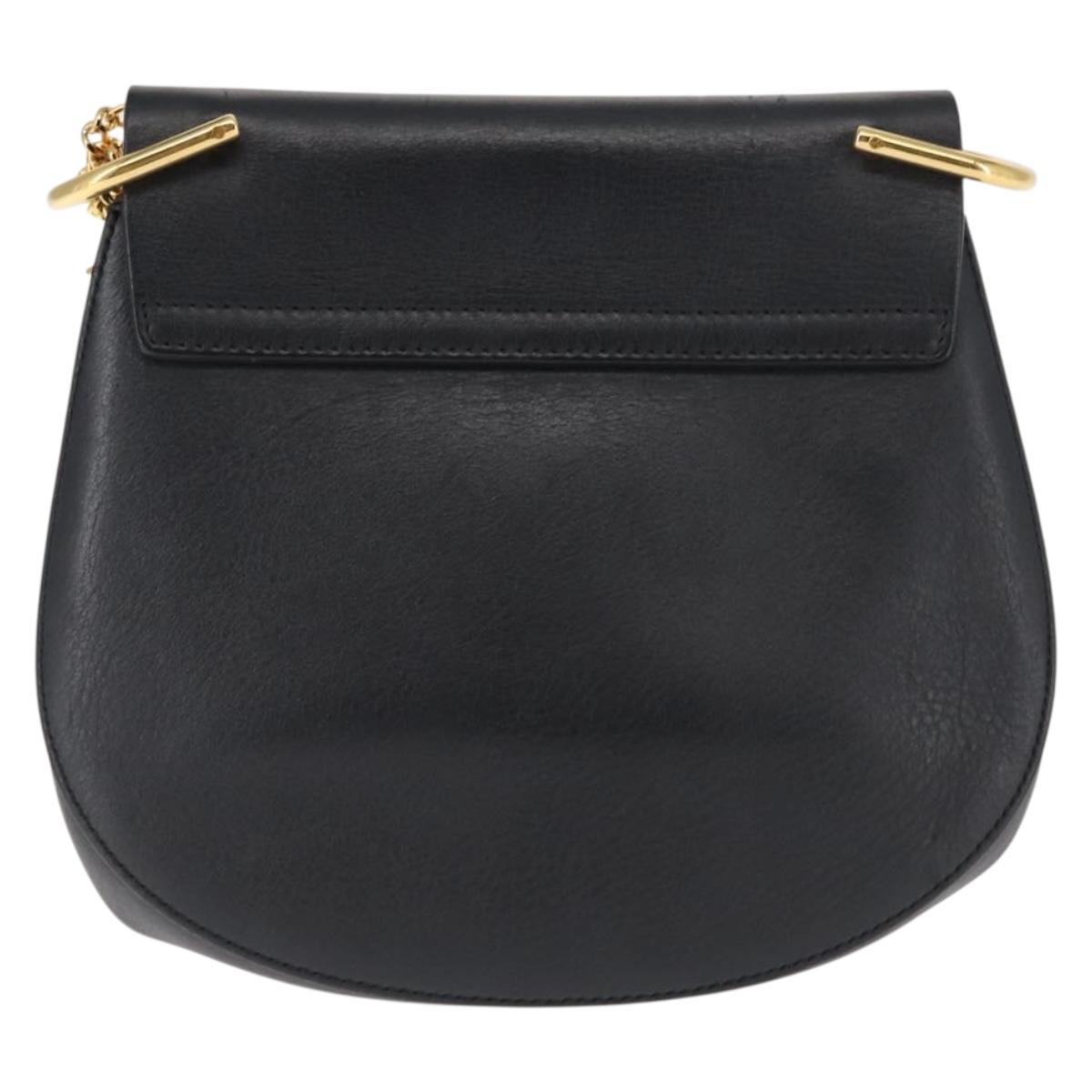 Chloe Chain Drew Shoulder Bag Leather Black Gold Auth am9382
