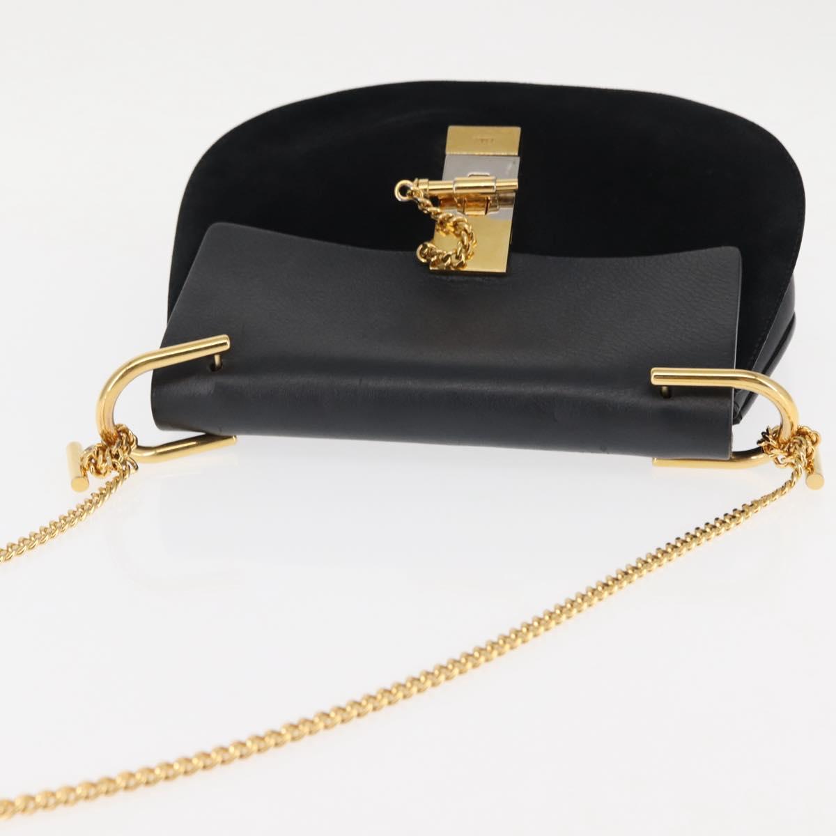 Chloe Chain Drew Shoulder Bag Leather Black Gold Auth am9382