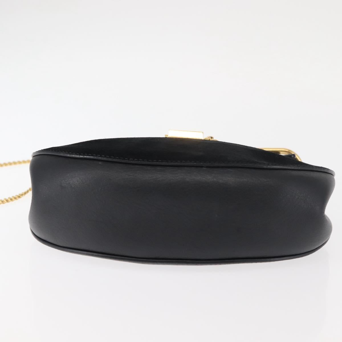 Chloe Chain Drew Shoulder Bag Leather Black Gold Auth am9382
