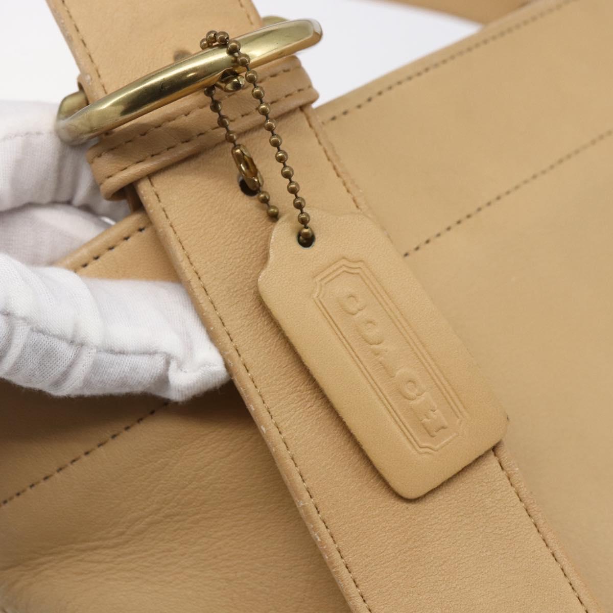 Coach Tote Bag Leather Beige Auth am9383