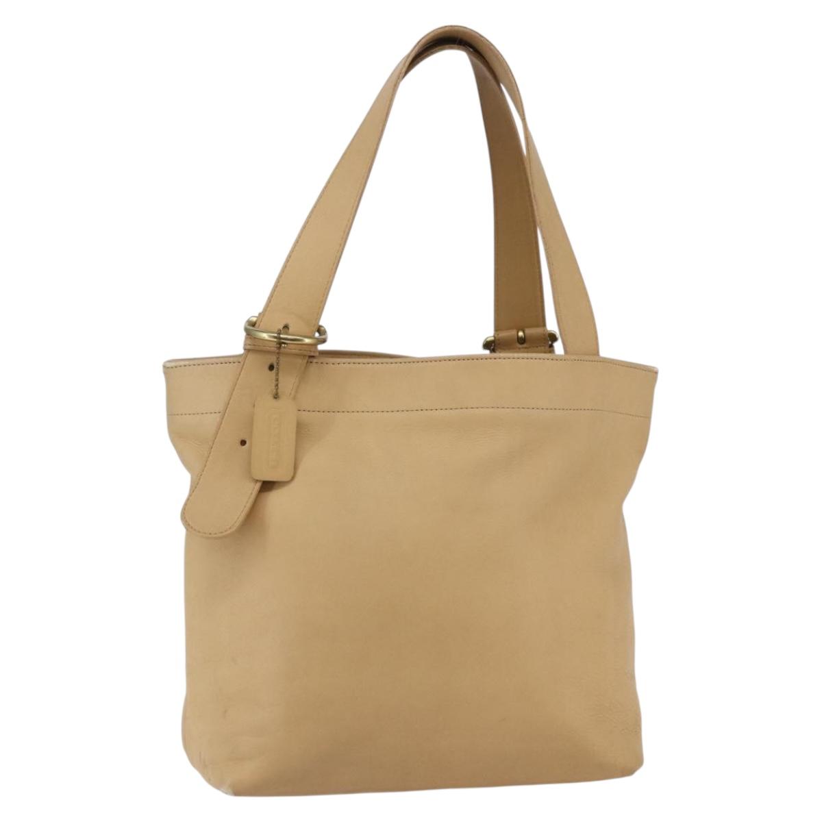 Coach Tote Bag Leather Beige Auth am9383